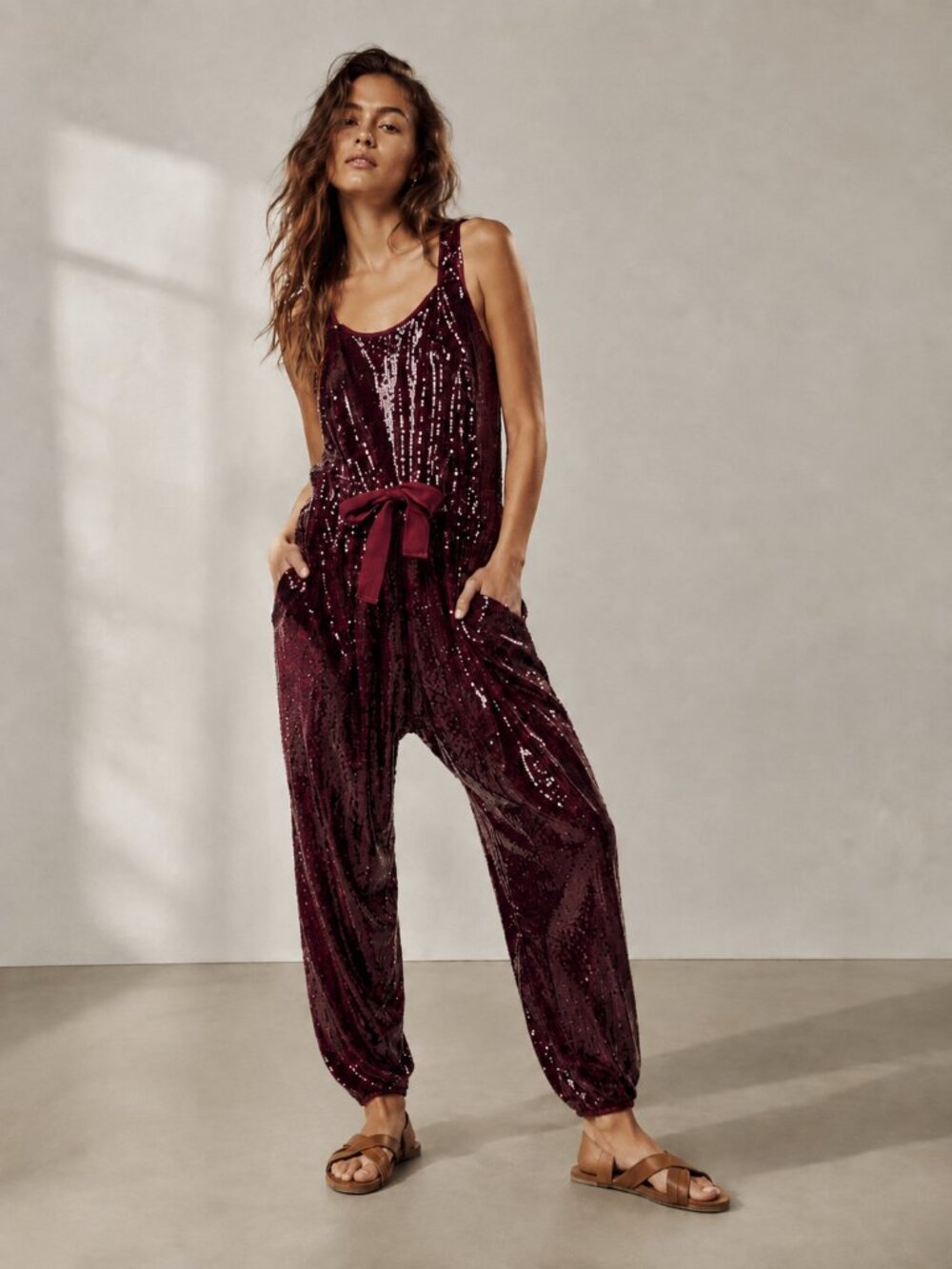 FREE PEOPLE Love Again Harem One-Piece Sequin Jumpsuit NWOT
